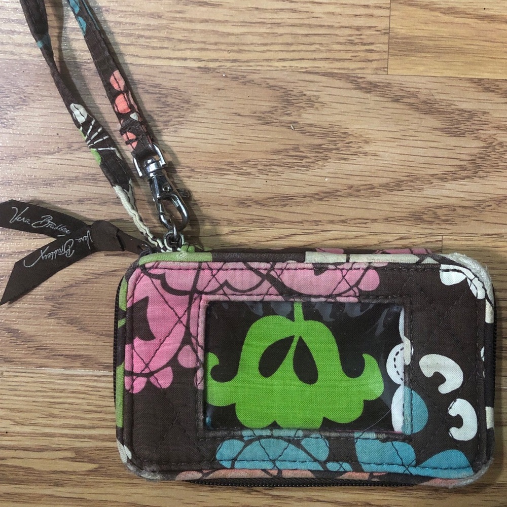 Vera Bradley Retired Brown Pink Green Floral Print Wristlet Wallet - Picture 1 of 6